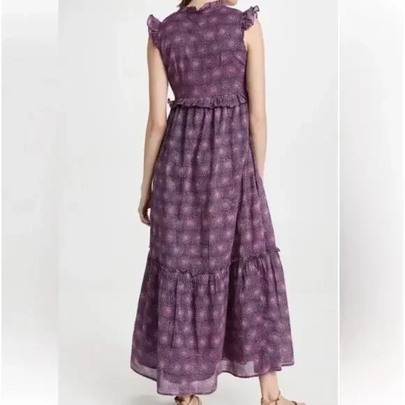 Banjanan Constance Ruffled Maxi Dress XS Floral Cotton Block Print India - Picture 4 of 12